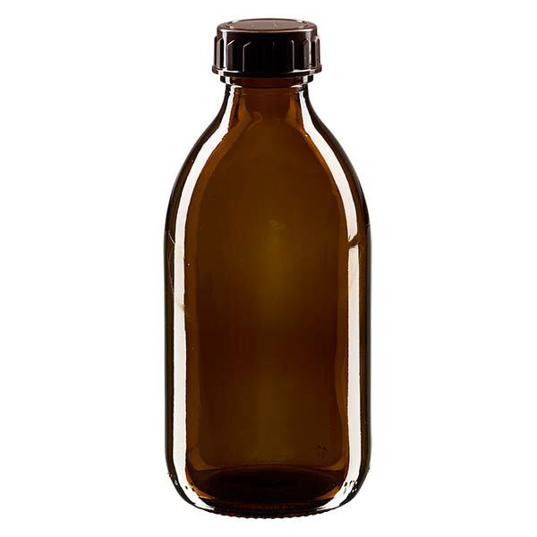 Hnědá láhev na léky 250ml, s hnědým uzávěrem ApoGlas Hnědá láhev na léky 250ml, s hnědým uzávěrem ApoGlas