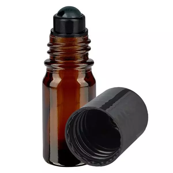 Lékárenská lahvička hnědá 5ml roll-on uzávěr černý