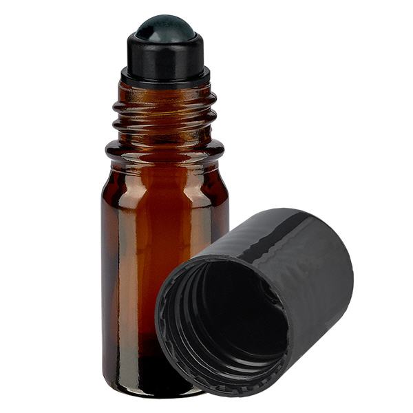 Lékárenská lahvička hnědá 5ml roll-on uzávěr černý Lékárenská lahvička hnědá 5ml roll-on uzávěr černý