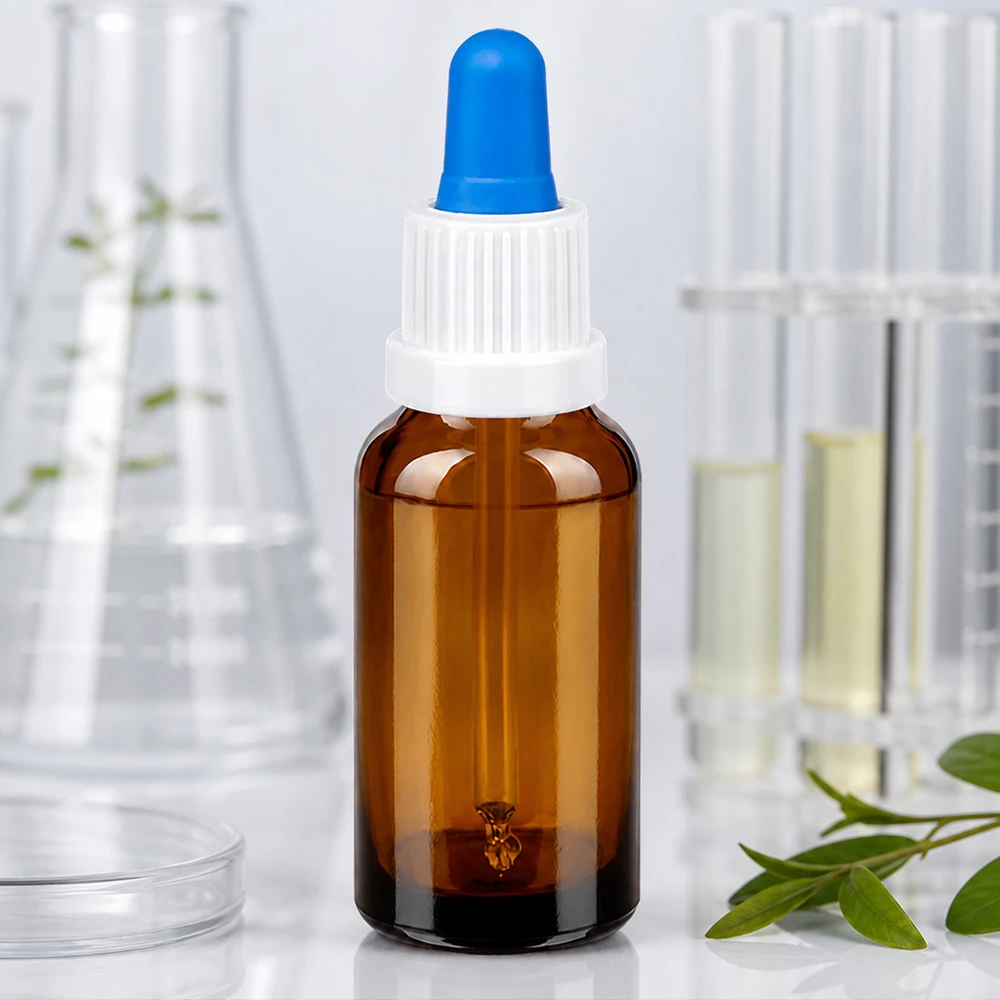 Premium Pipettenflasche 20ml in warmer Braunglas-Optik mit hygienischem Kunststoffverschluss