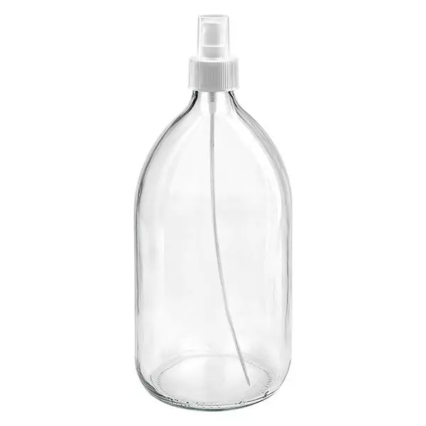 1000ml lahvička na léky čirá, s rozprašovačem s pumpičkou bílá ApoGlas