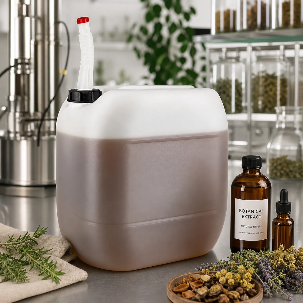 Kanystr o objemu 30 litrů s výpustnou trubkou Flex Transluzenter 30L Kanister mit Flex-Rohr und roter Kappe für ätherische Öle und Tinkturen