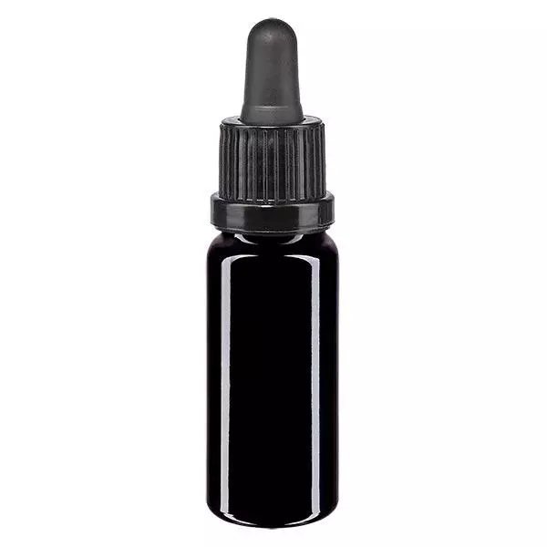 Lékárenská lahvička fialová 10ml pipeta černá s uzávěrem proti neoprávněné manipulaci Lékárenská lahvička fialová 10ml pipeta černá s uzávěrem proti neoprávněné manipulaci
