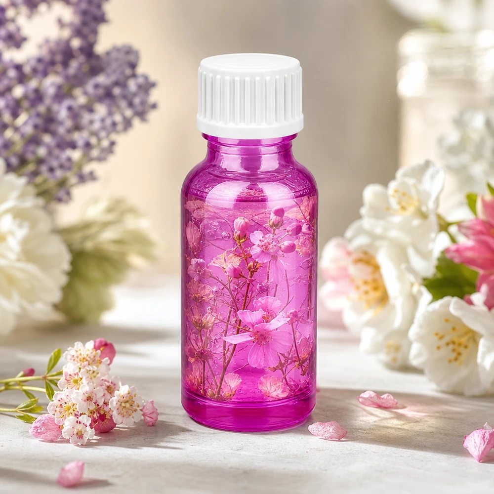 Dekorative 20ml Glasflasche in intensivem Violett mit hygienischem Schraubdeckel