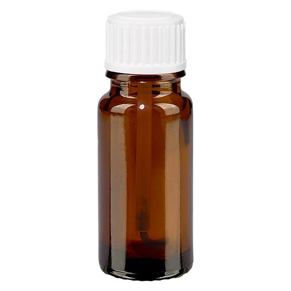 Lékárenská lahvička hnědá 10ml šroubovací uzávěr bílá kartáčová Lékárenská lahvička hnědá 10ml šroubovací uzávěr bílá kartáčová