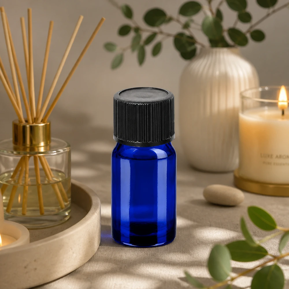 5ml lahvička s kapátkem 1mm černá standardní uzávěr BlueLine UT18/5 Stilvolle blaue Glasflasche 5ml mit Tropfaufsatz ideal für DIY Kosmetik und Naturheilkunde