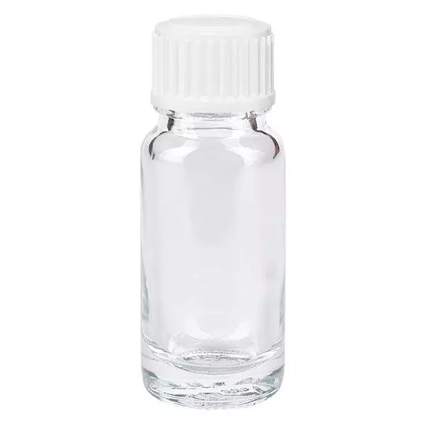 Lékárenská lahvička čirá 10ml se šroubovacím uzávěrem bílá standardní Lékárenská lahvička čirá 10ml se šroubovacím uzávěrem bílá standardní