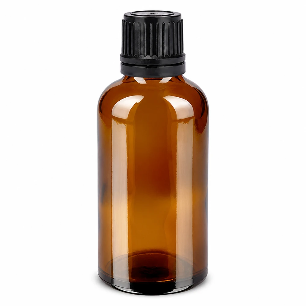 50ml láhev 11mm šroubovací uzávěr černý uzávěr s ochranou proti manipulaci BrownLine UT18/50 50ml Tropfflasche aus braunem Glas mit schwarzem Schraubdeckel für pharmazeutische Anwendungen