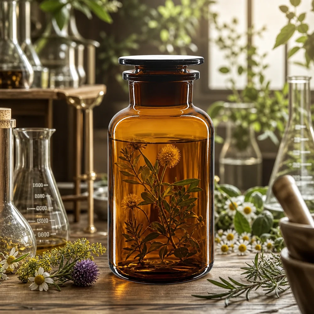 Láhev s kulatým ramenem 500ml hnědá skleněná zátka se širokým hrdlem. Chemikalienflasche 500ml braun Weithals mit Glasstopfen für empfindliche Substanzen