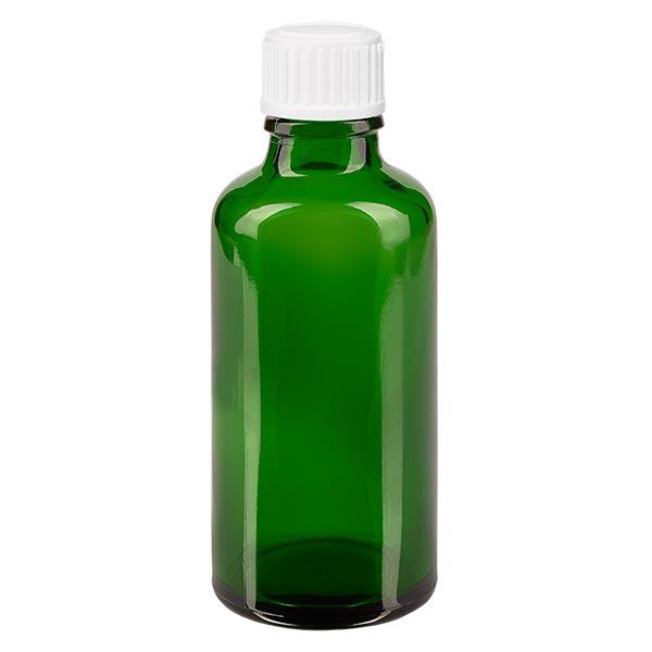 Lékárenská láhev zelená 50ml šroubovací uzávěr bílý standardní Lékárenská láhev zelená 50ml šroubovací uzávěr bílý standardní