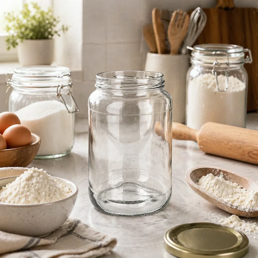 Kulatá nádoba o objemu 1700 ml bez víčka (TO100) UNiTWIST UNiTWIST Runda1700 Sturzglas 1700ml TO100 in moderner Küche zum Backen mit Mehl Eiern Nudelholz Küchenutensilien