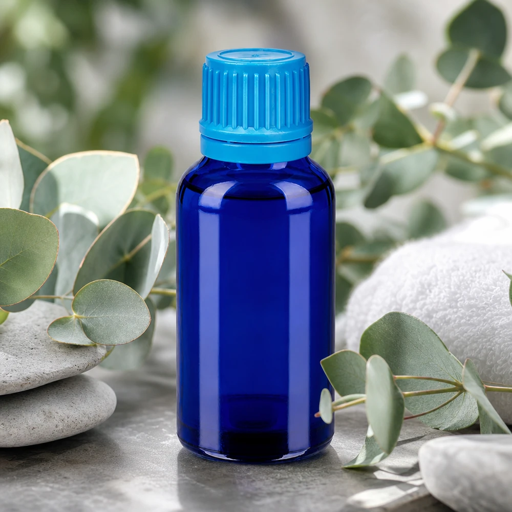 30ml láhev 11mm šroubovací uzávěr modrý s pojistkou proti manipulaci BlueLine UT18/30 Robuste 30ml Flasche mit 11mm Öffnung und blauem OV-Verschluss für Laborbedarf