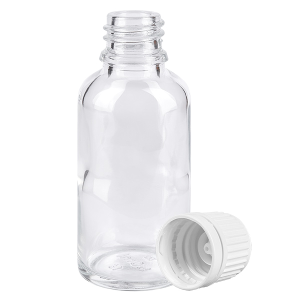 30ml lahvička 11mm šroubovací uzávěr bílý uzávěr s ochranou proti manipulaci ClearLine UT18/30 30ml lahvička 11mm šroubovací uzávěr bílý uzávěr s ochranou proti manipulaci ClearLine UT18/30
