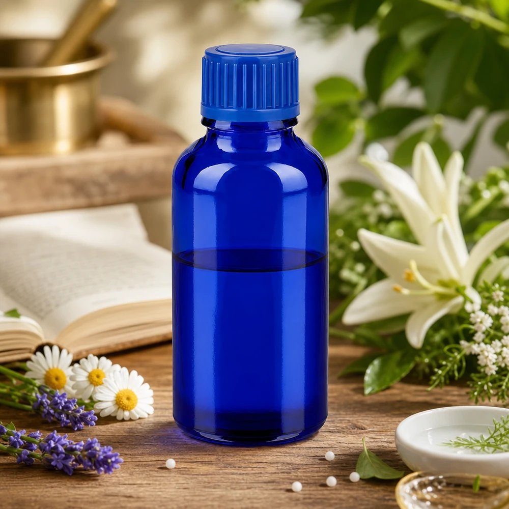Cobaltblaue 30ml Glasflasche mit kindersicherem Verschluss für Haushaltschemikalien
