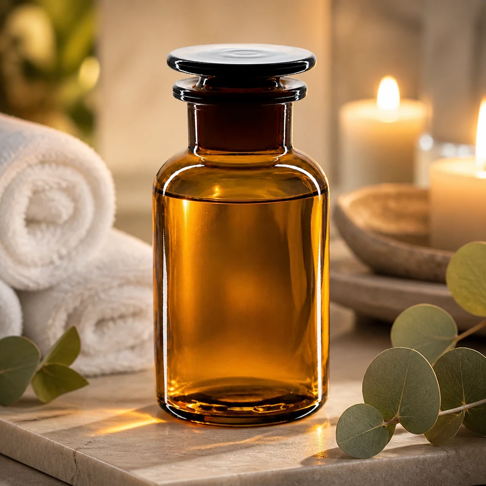 Láhev s kulatým ramenem 250ml hnědá skleněná zátka se širokým hrdlem Dekorative Apothekerflasche 250ml braun mit Glasstopfen ideal für Massageöle und Seren