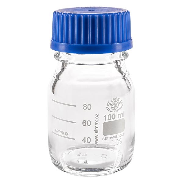Laboratorní láhev se závitem 100 ml s uzávěrem, borosilikátová Laboratorní láhev se závitem 100 ml s uzávěrem, borosilikátová