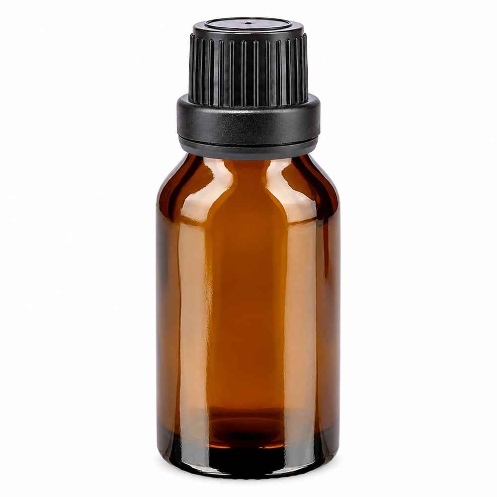 Pharmazeutische Braunglasflasche 15ml UV-geschützt mit schwarzem Schraubverschluss OV
