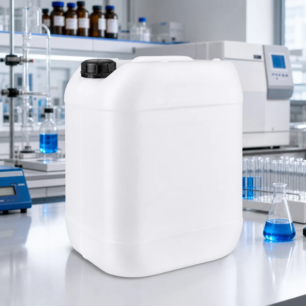 Kanystr o objemu 20 litrů se šroubovacím uzávěrem, který lze uzavřít proti neoprávněné manipulaci. Säurefester Kunststoffbehälter 20 Liter mit UN-Zulassung und Originalverschluss