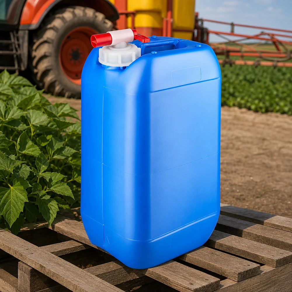 Tragbarer 15 Liter Blaukanister mit integriertem Ablasshahn und ergonomischem Tragegriff