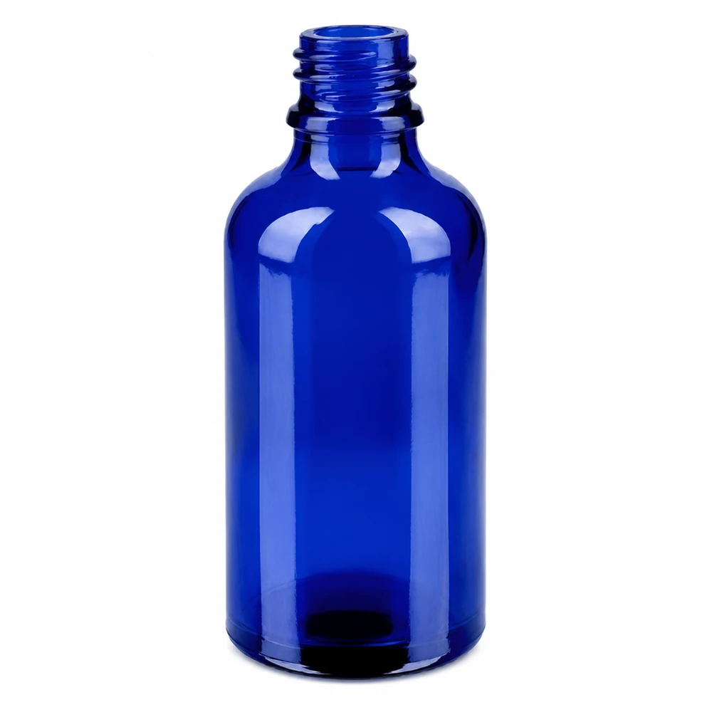 50ml lahvička s rozprašovačem bílá/transparentní standardní uzávěr BlueLine UT18/50 Hochglänzende blaue 50ml Sprayflasche aus Glas mit breitem Anwendungsspektrum