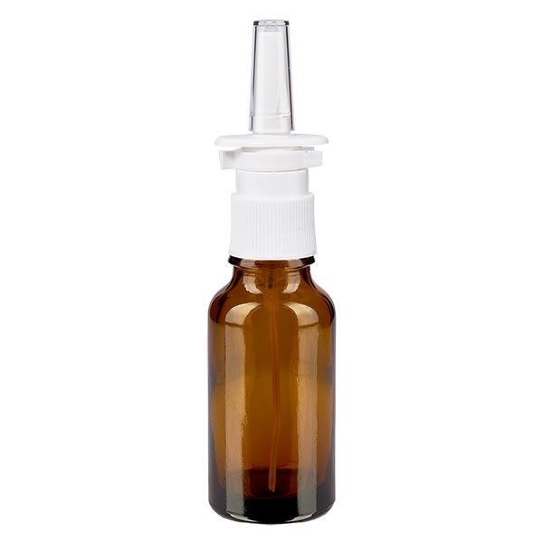 Lékárenská lahvička hnědá 20ml s nosním rozprašovačem bílá stř. Lékárenská lahvička hnědá 20ml s nosním rozprašovačem bílá stř.