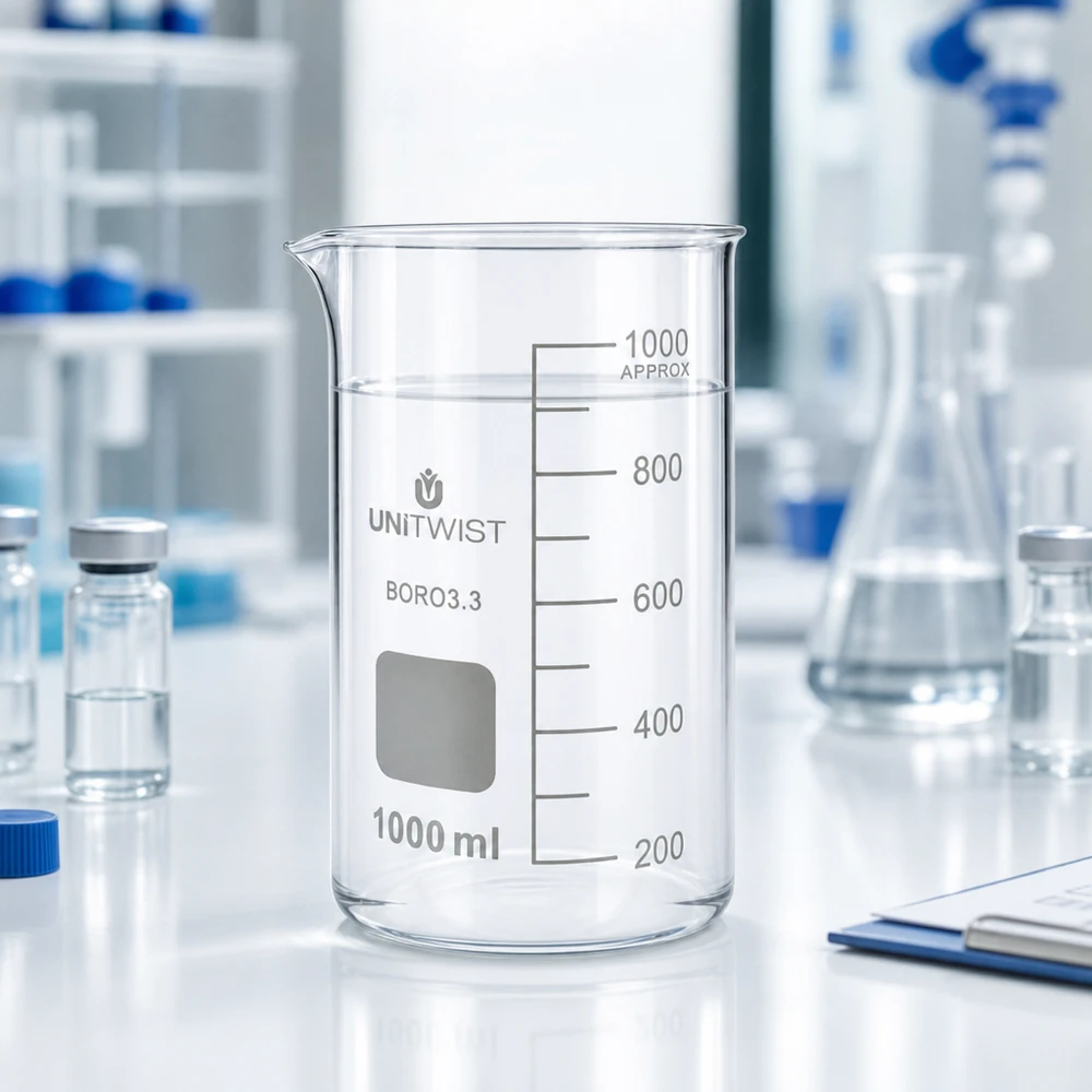 Kádinka 1000 ml borosilikátová, vysoká forma UNiTWIST UNITWIST Laborglas Becherglas 1000ml hohe Form Borosilikat mit graduierter Skala und Ausgusslippe