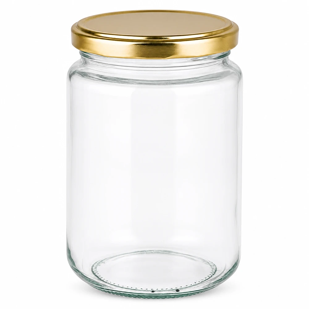 Elegantes 382ml Rundglas mit goldenem Twist-off Deckel für Marmelade Honig und Konserven von Glas-Fabrik.de