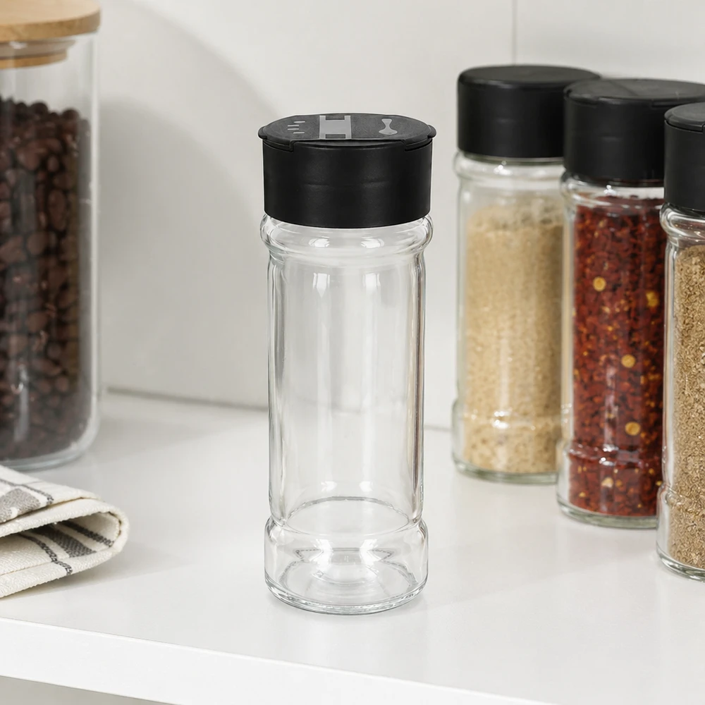 Dóza na sůl/koření 100ml s dvojitým šejkrem černá Hochwertiges Salzglas 100ml mit praktischem Doppelstreuer-Deckel für Küche und Vorrat