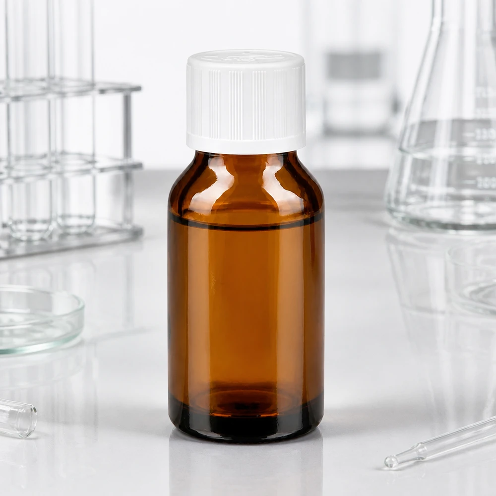 Lékárenská láhev hnědá 30ml kapátko bílý uzávěr odolný proti otevření dětmi standardní Lichtschutz-Apothekerflasche 30ml Braunglas mit weißem Tropfeinsatz 1,2mm und Sicherheitsverschluss