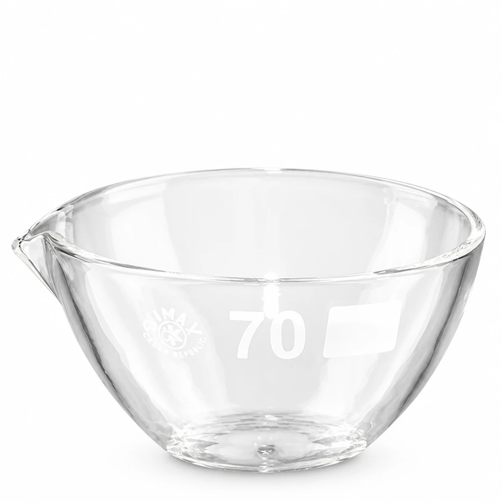 60ml odpařovací miska s výlevkou borosilikátová ø70mm Kompakte 60ml Glasschale mit Schnabel zum Abdampfen und Eindampfen von Flüssigkeiten