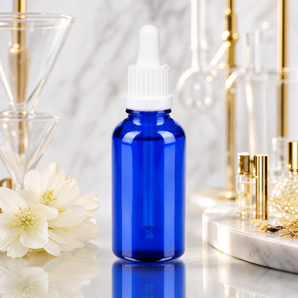 30ml pipetovací láhev bílá s tamper-evidentním uzávěrem BlueLine UT18/30 Kompakte 30ml Glasflasche BlueLine UT18 DIN18 perfekt für Reisen und mobile Anwendungen