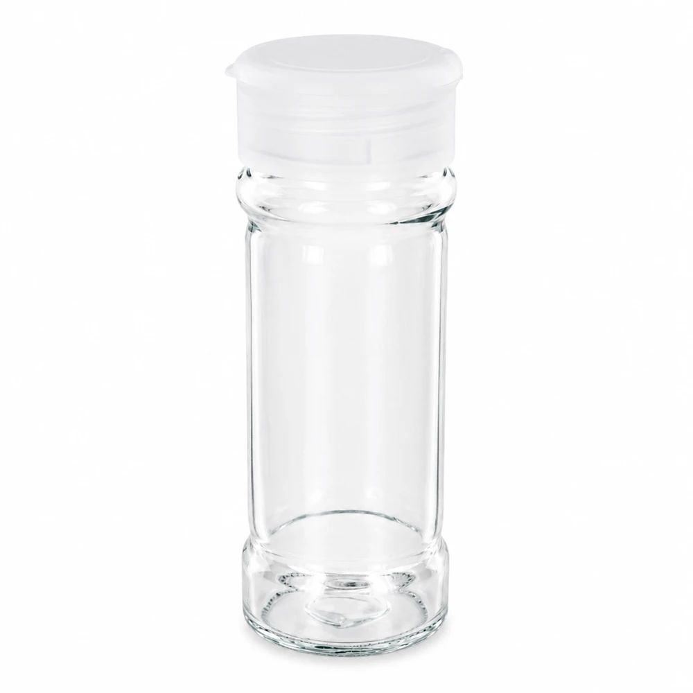 Dóza na sůl/koření 100ml s šejkrem bílá Transparentes Gewürzglas 100ml mit weißem Kunststoffaufsatz zum Streuen