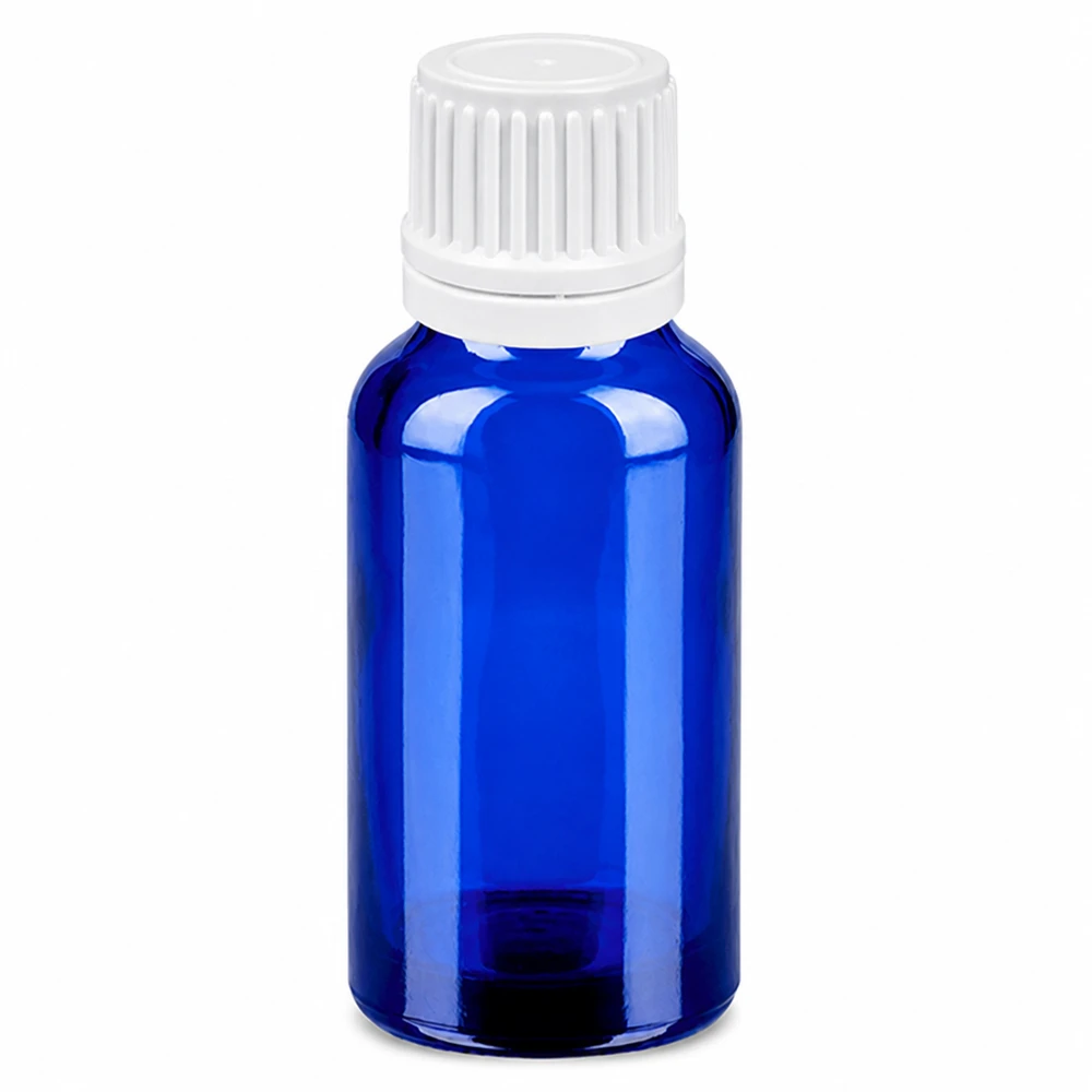 Blaue 20ml Glasflasche mit weißem Tropfverschluss 0.7mm Öffnung für Medizin