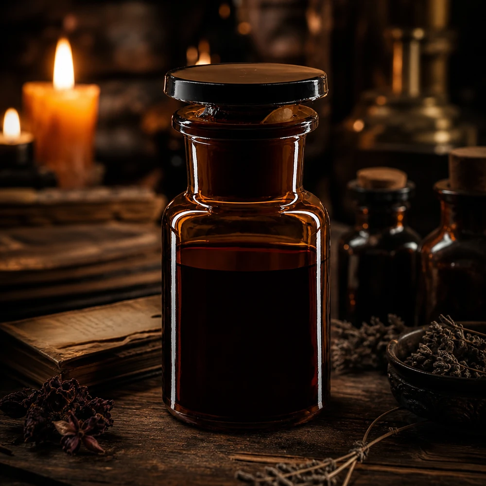 Láhev s kulatým ramenem 50ml hnědá skleněná zátka se širokým hrdlem Kleine Rundschulterflasche 50ml mit breiter Öffnung und Glasstopfen für Kräuterauszüge