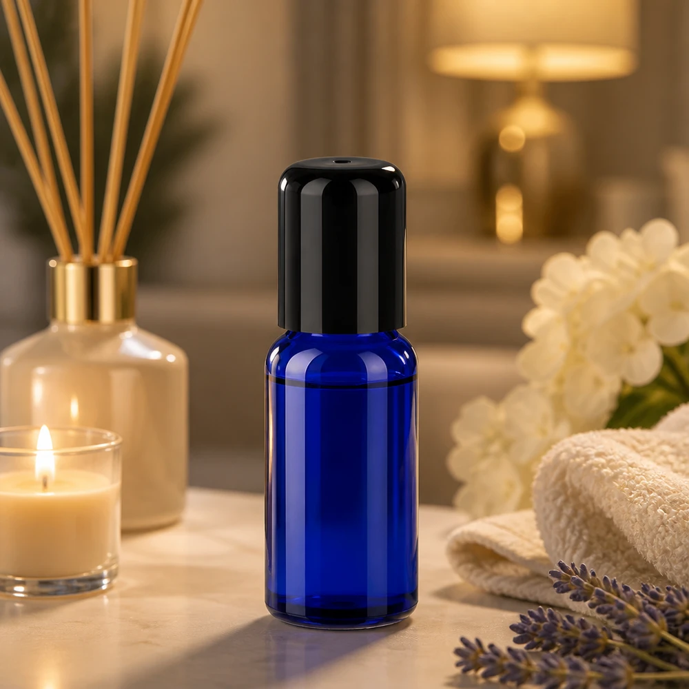 Elegante blaue Roll-On Flasche 20ml STD BlueLine für hochwertige Öle und Seren