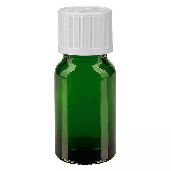 Lékárenská lahvička zelená 10ml šroubovací uzávěr bílý odolný proti otevření dětmi. Lékárenská lahvička zelená 10ml šroubovací uzávěr bílý odolný proti otevření dětmi.