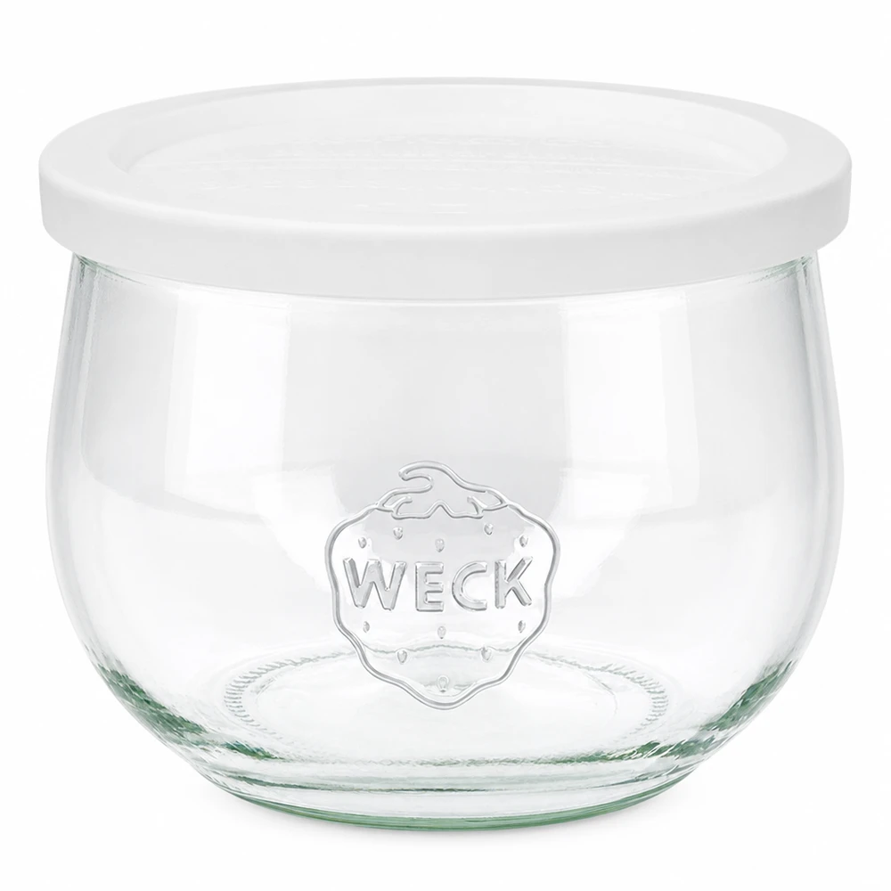 WECK Tulpenglas 580ml mit weißem Frischedeckel RR100 Einmachglas transparent mit WECK Logo