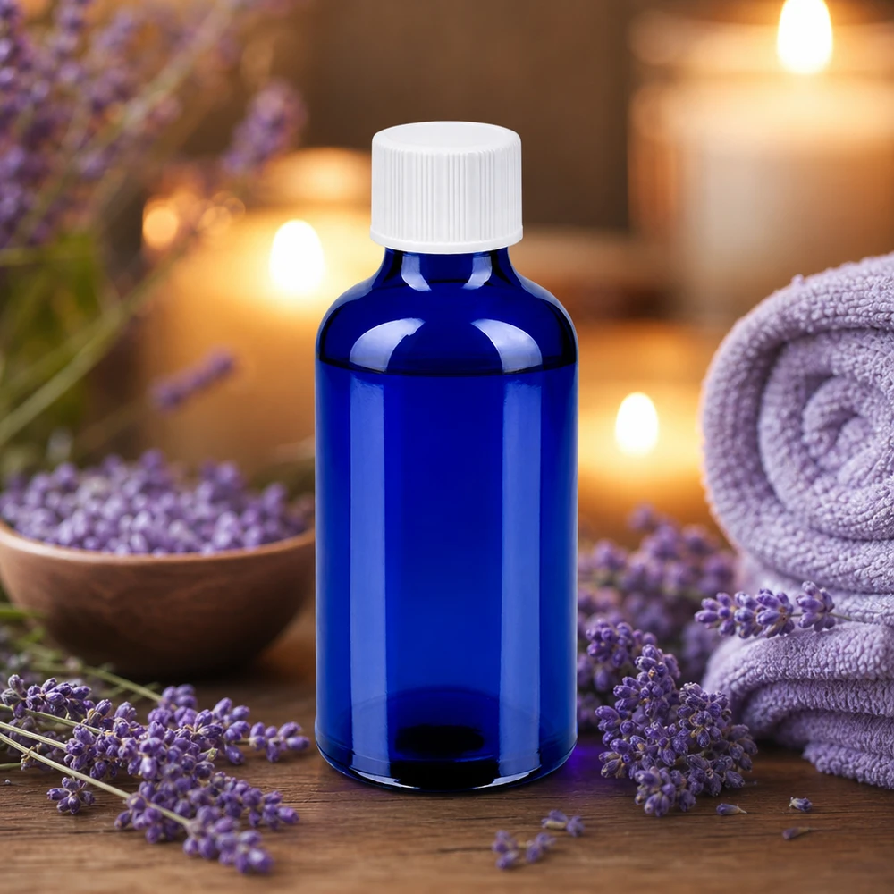 Praktische Vorratsflasche 50ml in Apotheker-Qualität mit lichtschützendem blauem Glas