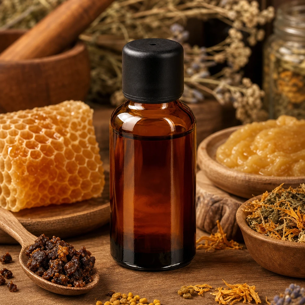 30ml bernsteinfarbene Glasflasche mit schwarzem Verschluss für die sichere Aufbewahrung von Ölen