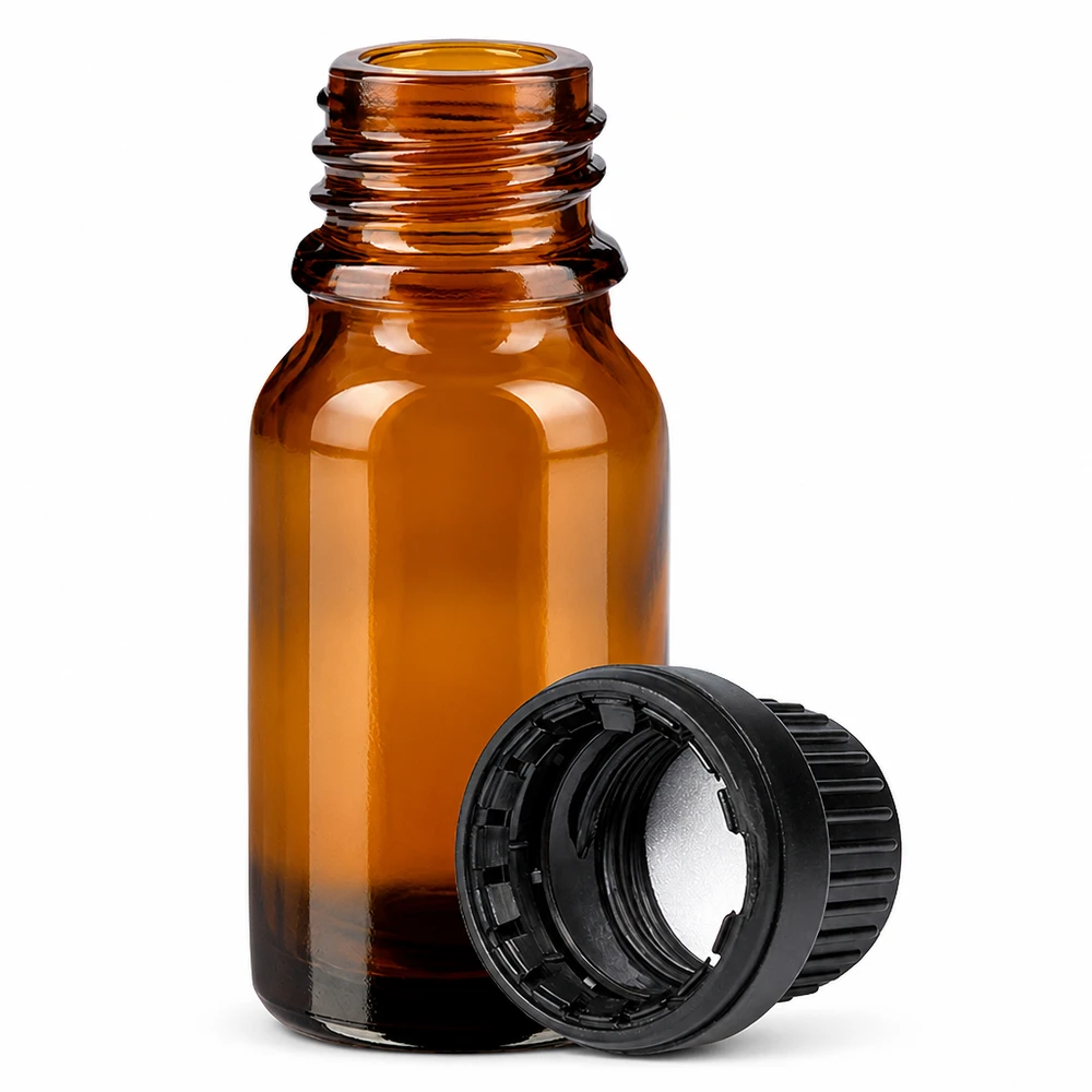 10ml láhev 11mm šroubovací uzávěr černý tamper evident uzávěrII BrownLine UT18/10 10ml Braunglasflasche mit mattschwarzem Schraubverschluss ideal für Serienproduktion