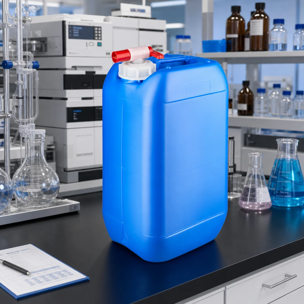 Kanystr 15 litrů modrý s vypouštěcím kohoutkem Blauer 15L Industriekanister mit rotem Auslaufventil für sichere Flüssigkeitsentnahme