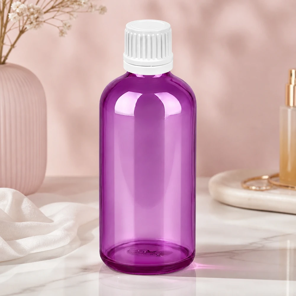 100ml láhev se šroubovacím uzávěrem 11 mm bílá Originální šroubovací uzávěr PurpleLine UT18/100 Professionelle 100ml violette Flasche mit präzisem Gewinde und hygienischem weissen Schraubdeckel