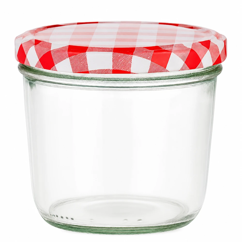 230ml Sturzglas mit rot-weiß kariertem BasicSeal Deckel für Marmelade und Einmachen