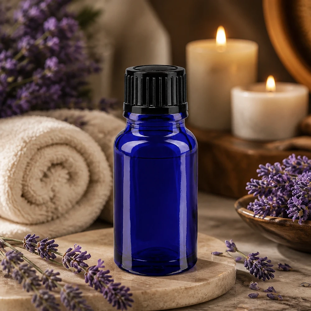 Blaue Aromatherapie Glasflasche 10ml mit Dosiertropfer für Naturkosmetik