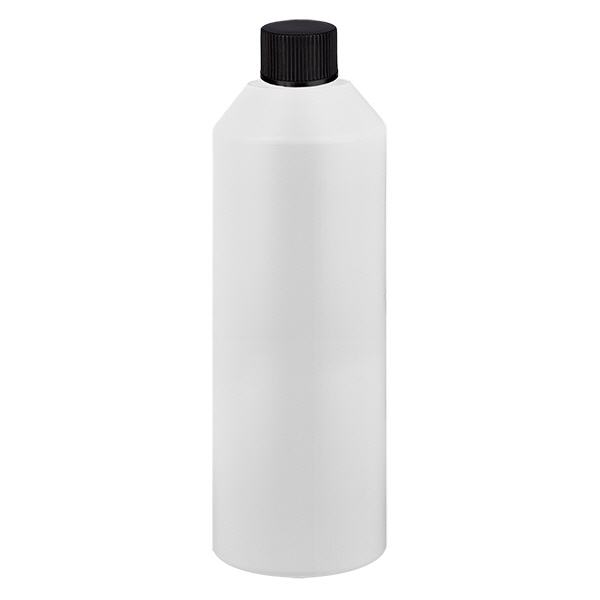 Lékárenská láhev HDPE 250ml bílá, s černým šroubovacím uzávěrem Lékárenská láhev HDPE 250ml bílá, s černým šroubovacím uzávěrem