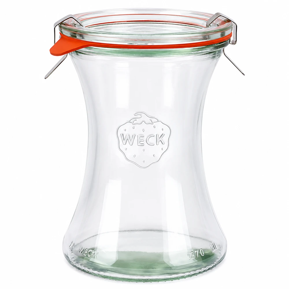 WECK Delikatessenglas 370ml RR80 mit Glasdeckel Gummiring und Klammern komplett Set für Einkochen
