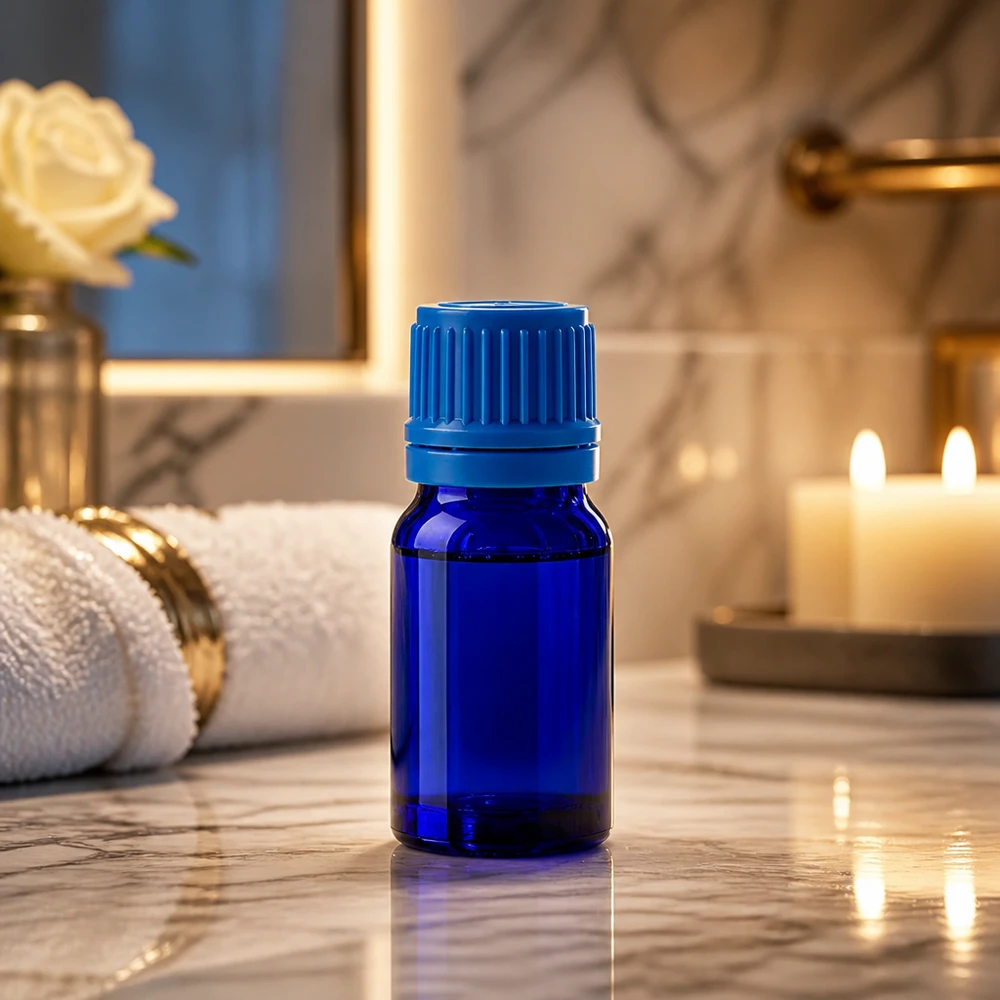 5ml lahvička 11mm šroubovací uzávěr modrý tamper-evidentní uzávěr BlueLine UT18/5 Premium 5ml Flasche mit gerilltem Deckel für optimalen Halt und einfache Handhabung
