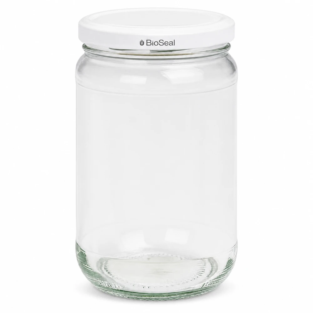 Kulatá sklenice o objemu 305 ml + víčko BioSeal bílé UNiTWIST UNiTWIST Runda305 Einmachglas mit weißem TO63 BioSeal Deckel - leeres Glasgefäß für Konservierung