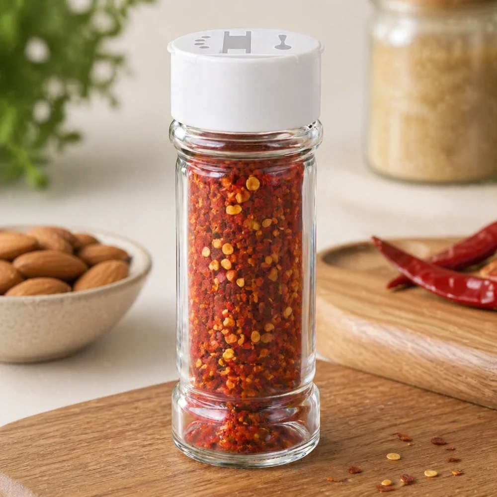 Dóza na sůl/koření 100 ml s dvojitým šejkrem bílá Gewürzglas mit Doppelstreuer 100ml Fassungsvermögen ideal zur Aufbewahrung von Chiliflocken