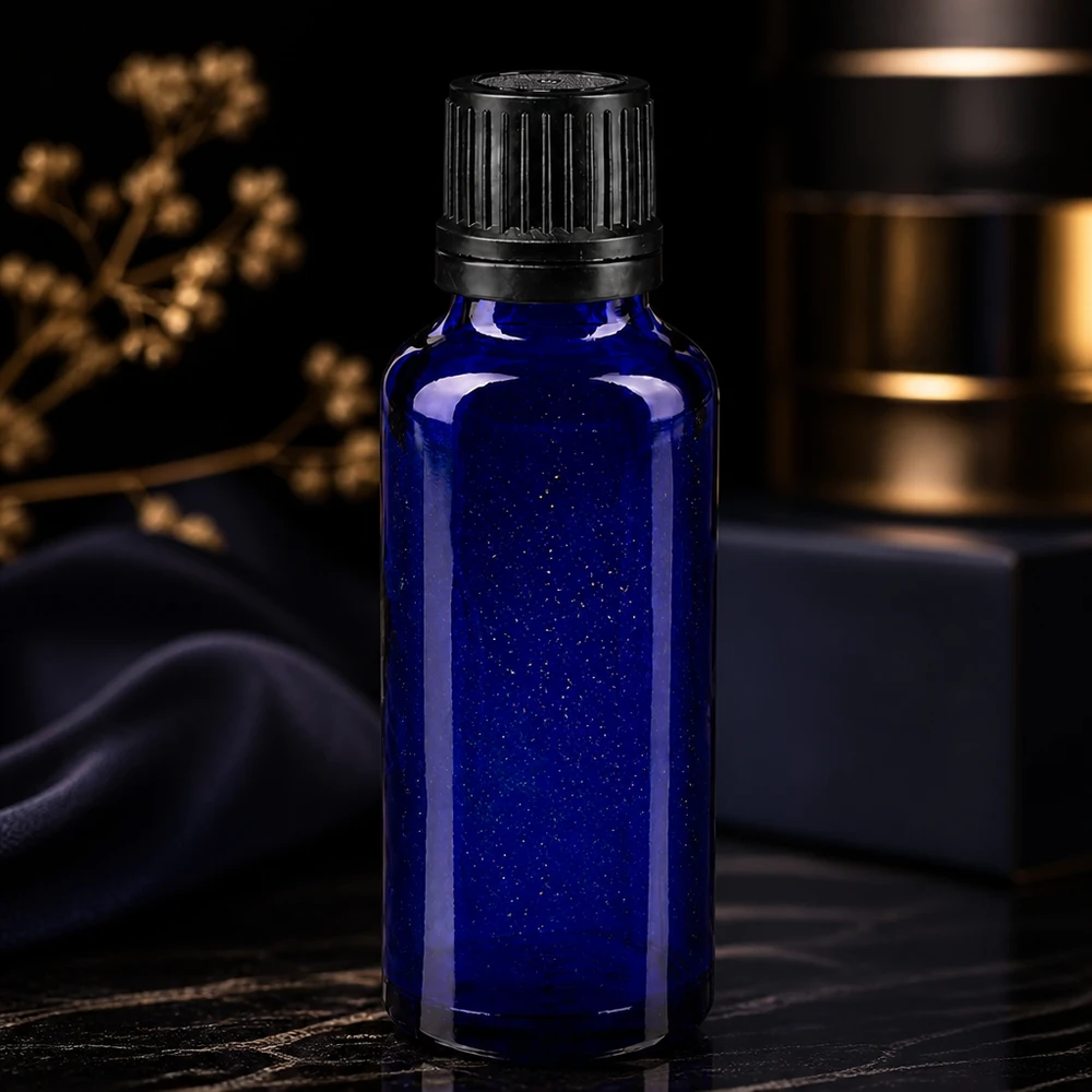 Hochwertige Abfüllflasche 30ml Blauglas mit Originalverschluss für Naturkosmetik geeignet